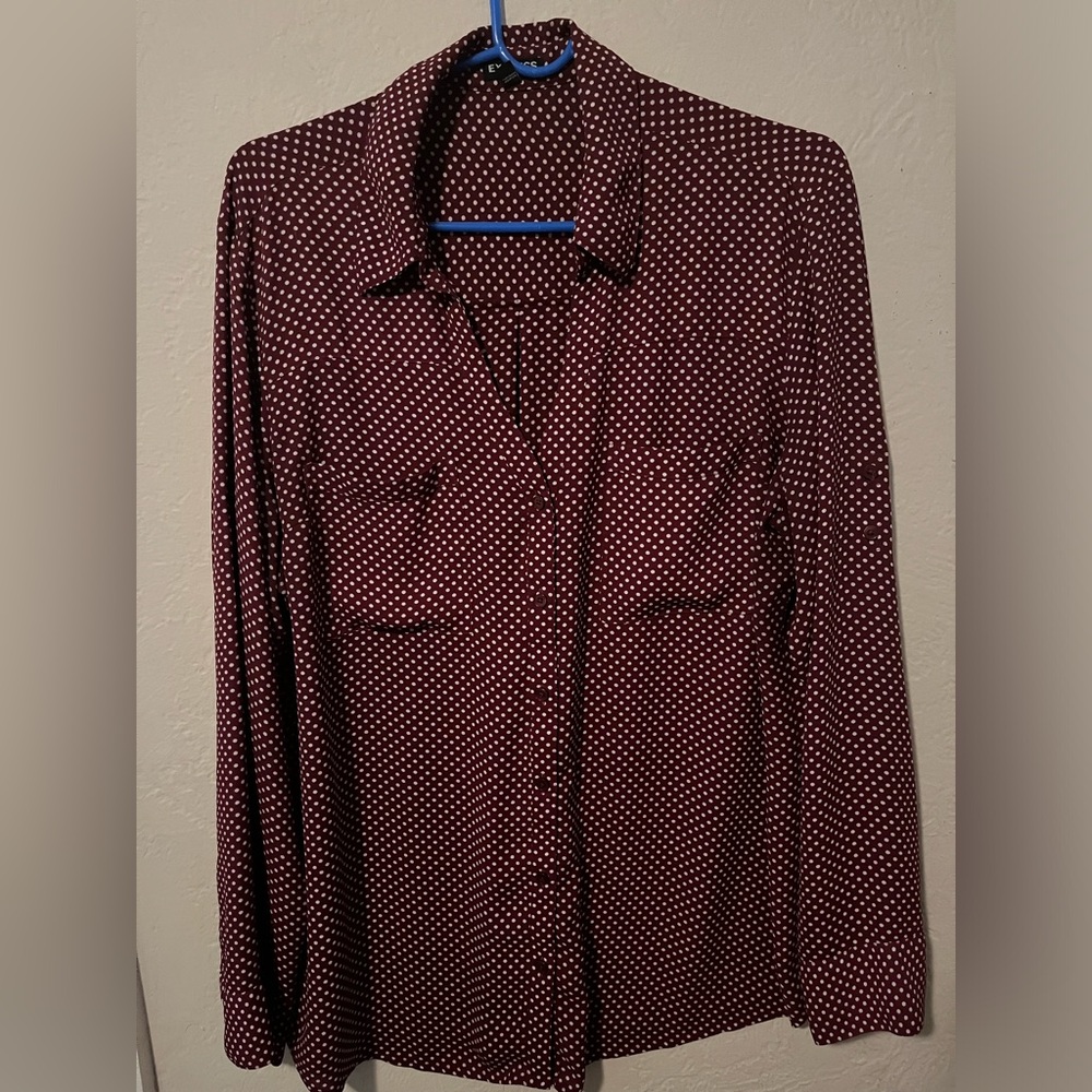Express burgundy blouse with small dots size XL - pre loved excellent condition